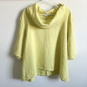 Bryn Walker 100% Linen Cowl Neck Oversized Shirt Top Lagenlook Yellow Small